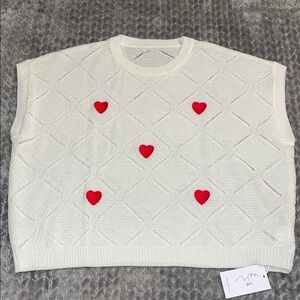 NWT Knit Mix Crew Neck Sleeveless Lightweight Crop Sweater adored with Hearts.